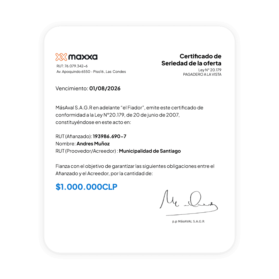 Certificado Seriedad de la oferta